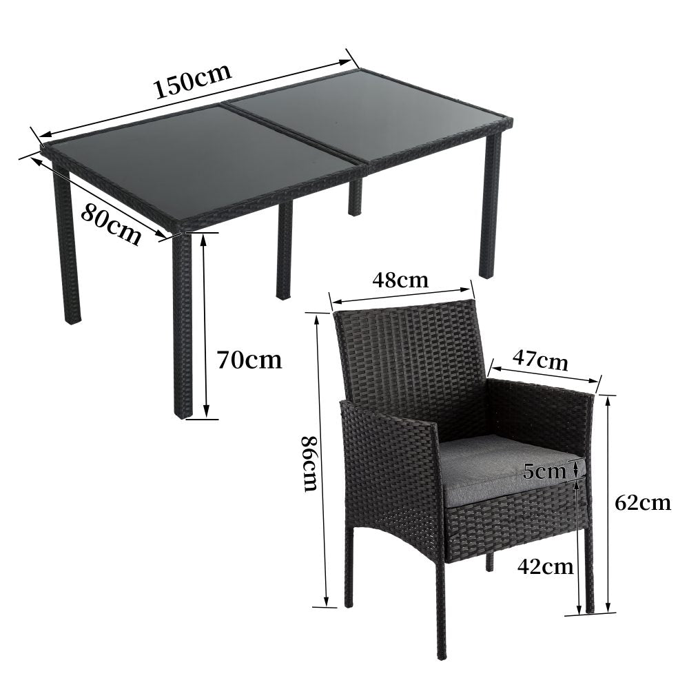 Prahran Minimalist Black Wicker 6 Seater Dining Set